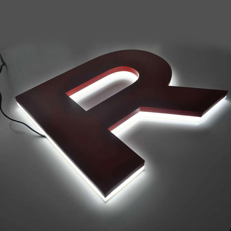 UL cUL custom red aluminum backlit channel letter R, halo glow LED store front logo sign