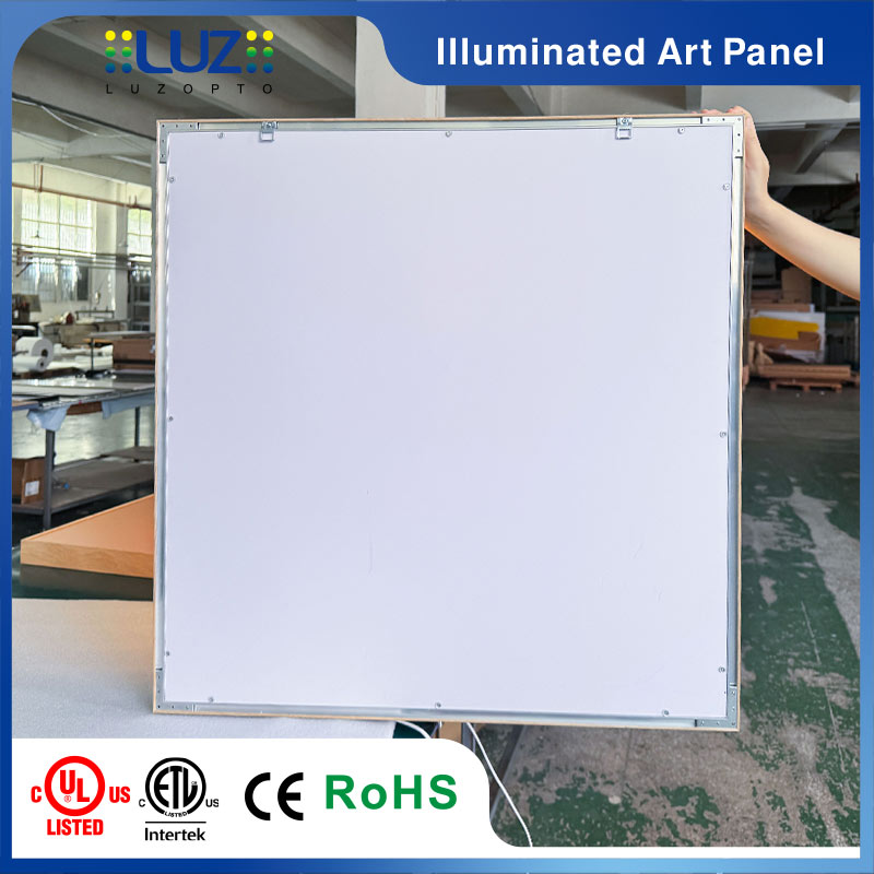 Factory burn-in aging test of custom warm glow backlit acrylic wall decor panels during mass production