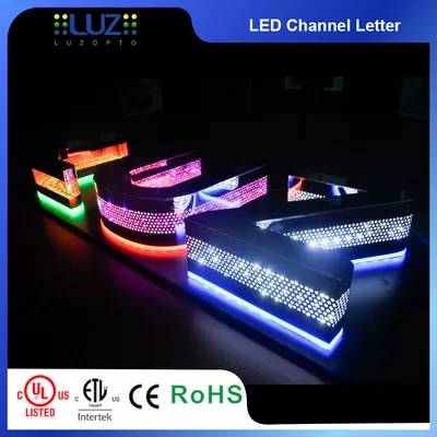 Exposed pixel punch hole open face LED channel letters for commercial facade